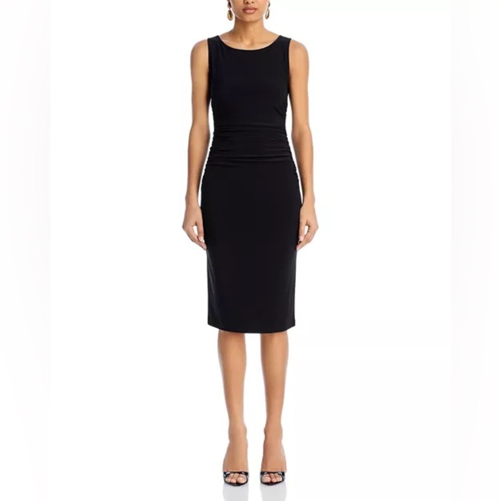 KAMALIKULTURE Dress Sleeveless Black Stretch Shirred Waist LBD Knit NWT $165